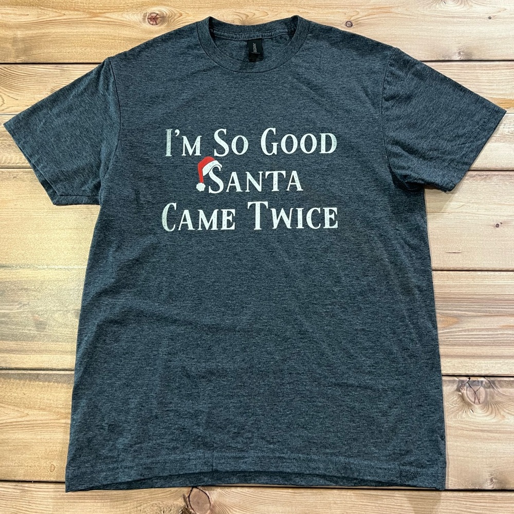 Gildan Softstyle Dark Gray/Blue Xmas Santa T-Shirt Unisex